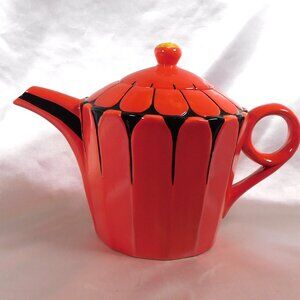 Black Zinnia Red and Black Tea Pot # 25267